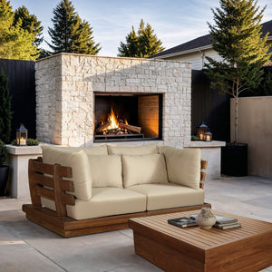 Meridian Furniture Mirella Teak Frame Outdoor Modular Sofa with Plush Water Resistant Fabric Cushions 111Tan-S2A