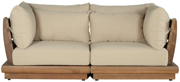 Meridian Furniture Mirella Teak Frame Outdoor Modular Sofa with Plush Water Resistant Fabric Cushions 111Tan-S2A