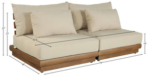 Meridian Furniture Mirella Teak Frame Outdoor Modular Sofa with Plush Water Resistant Tan Cushions 111Tan-S2B