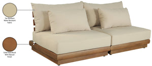 Meridian Furniture Mirella Teak Frame Outdoor Modular Sofa with Plush Water Resistant Tan Cushions 111Tan-S2B