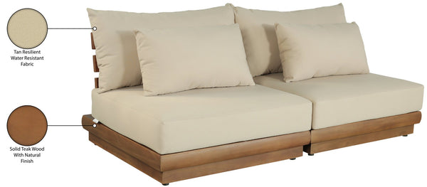 Meridian Furniture Mirella Teak Frame Outdoor Modular Sofa with Plush Water Resistant Tan Cushions 111Tan-S2B