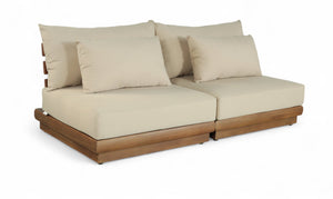 Meridian Furniture Mirella Teak Frame Outdoor Modular Sofa with Plush Water Resistant Tan Cushions 111Tan-S2B