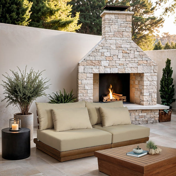 Meridian Furniture Mirella Teak Frame Outdoor Modular Sofa with Plush Water Resistant Tan Cushions 111Tan-S2B