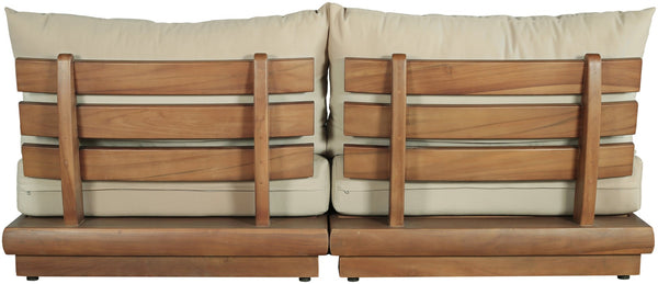 Meridian Furniture Mirella Teak Frame Outdoor Modular Sofa with Plush Water Resistant Tan Cushions 111Tan-S2B