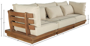 Meridian Furniture Mirella Solid Teak Frame Outdoor Modular Sofa with Plush Water Resistant Cushions for Patio Tan 3pc. 113" W - A 111Tan-S3A