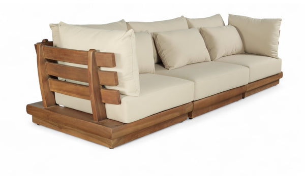 Meridian Furniture Mirella Solid Teak Frame Outdoor Modular Sofa with Plush Water Resistant Cushions for Patio Tan 3pc. 113" W - A 111Tan-S3A
