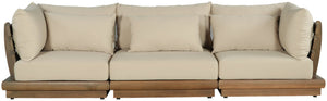 Meridian Furniture Mirella Solid Teak Frame Outdoor Modular Sofa with Plush Water Resistant Cushions for Patio Tan 3pc. 113" W - A 111Tan-S3A