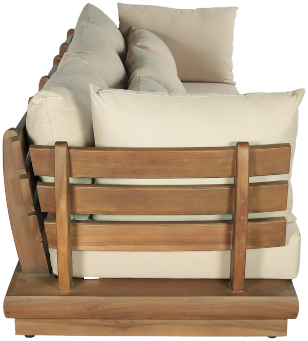 Meridian Furniture Mirella Solid Teak Frame Outdoor Modular Sofa with Plush Water Resistant Cushions for Patio Tan 3pc. 113" W - A 111Tan-S3A