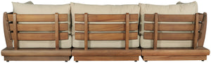 Meridian Furniture Mirella Solid Teak Frame Outdoor Modular Sofa with Plush Water Resistant Cushions for Patio Tan 3pc. 113" W - A 111Tan-S3A