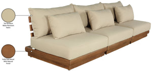 Meridian Furniture Mirella Solid Teak Frame Outdoor Modular Sofa with Plush Water Resistant Cushions for Patio Tan 3pc. 111" W - A 111Tan-S3B