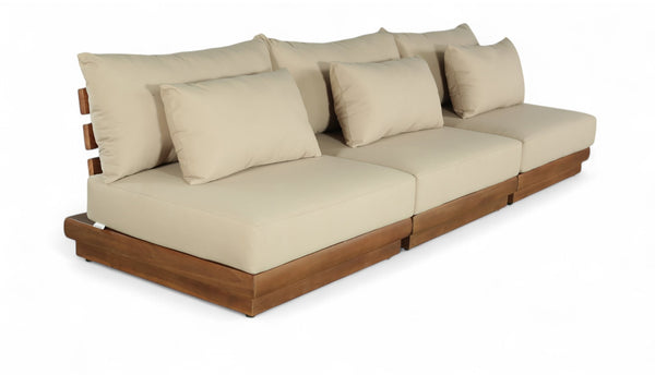 Meridian Furniture Mirella Solid Teak Frame Outdoor Modular Sofa with Plush Water Resistant Cushions for Patio Tan 3pc. 111" W - A 111Tan-S3B