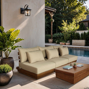 Meridian Furniture Mirella Solid Teak Frame Outdoor Modular Sofa with Plush Water Resistant Cushions for Patio Tan 3pc. 111" W - A 111Tan-S3B