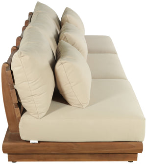 Meridian Furniture Mirella Solid Teak Frame Outdoor Modular Sofa with Plush Water Resistant Cushions for Patio Tan 3pc. 111" W - A 111Tan-S3B