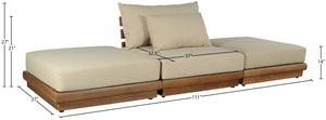 Meridian Furniture Mirella Solid Teak Frame Outdoor Modular Sofa with Plush Water Resistant Cushions for Patio Tan 3pc. 111" W - B 111Tan-S3C