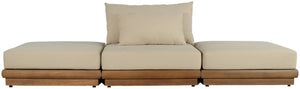Meridian Furniture Mirella Solid Teak Frame Outdoor Modular Sofa with Plush Water Resistant Cushions for Patio Tan 3pc. 111" W - B 111Tan-S3C