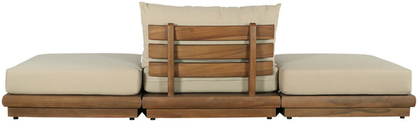 Meridian Furniture Mirella Solid Teak Frame Outdoor Modular Sofa with Plush Water Resistant Cushions for Patio Tan 3pc. 111" W - B 111Tan-S3C