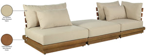 Meridian Furniture Mirella Solid Teak Frame Outdoor Modular Sofa with Plush Water Resistant Cushions for Patio Tan 3pc. 112" W 111Tan-S3D