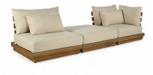 Meridian Furniture Mirella Solid Teak Frame Outdoor Modular Sofa with Plush Water Resistant Cushions for Patio Tan 3pc. 112" W 111Tan-S3D