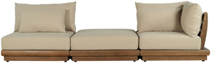 Meridian Furniture Mirella Solid Teak Frame Outdoor Modular Sofa with Plush Water Resistant Cushions for Patio Tan 3pc. 112" W 111Tan-S3D