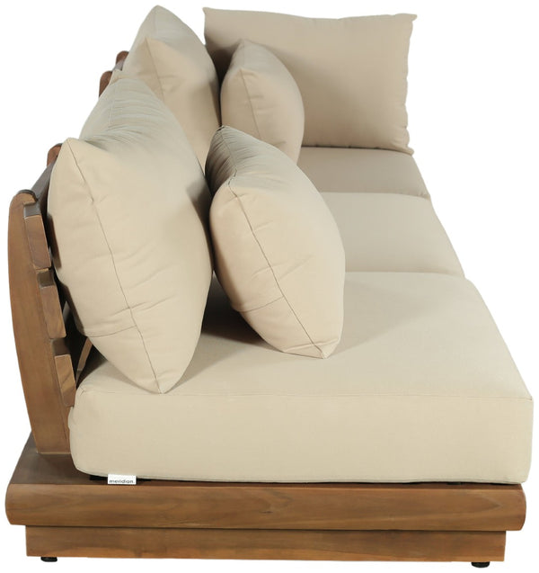 Meridian Furniture Mirella Solid Teak Frame Outdoor Modular Sofa with Plush Water Resistant Cushions for Patio Tan 3pc. 112" W 111Tan-S3D