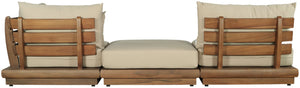 Meridian Furniture Mirella Solid Teak Frame Outdoor Modular Sofa with Plush Water Resistant Cushions for Patio Tan 3pc. 112" W 111Tan-S3D