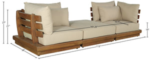 Meridian Furniture Mirella Solid Teak Frame Outdoor Modular Sofa with Plush Water Resistant Cushions for Patio Tan 3pc. 113" W - B 111Tan-S3E