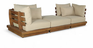Meridian Furniture Mirella Solid Teak Frame Outdoor Modular Sofa with Plush Water Resistant Cushions for Patio Tan 3pc. 113" W - B 111Tan-S3E