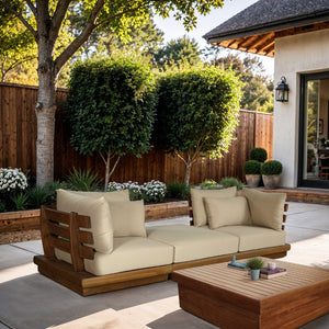 Meridian Furniture Mirella Solid Teak Frame Outdoor Modular Sofa with Plush Water Resistant Cushions for Patio Tan 3pc. 113" W - B 111Tan-S3E