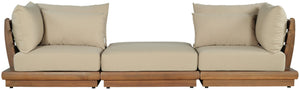 Meridian Furniture Mirella Solid Teak Frame Outdoor Modular Sofa with Plush Water Resistant Cushions for Patio Tan 3pc. 113" W - B 111Tan-S3E