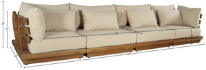 Meridian Furniture Mirella Solid Teak Frame Outdoor Modular Sofa with Plush Water Resistant Cushions for Patio Tan 4pc. 150" W 111Tan-S4A
