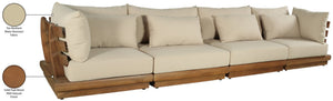 Meridian Furniture Mirella Solid Teak Frame Outdoor Modular Sofa with Plush Water Resistant Cushions for Patio Tan 4pc. 150" W 111Tan-S4A