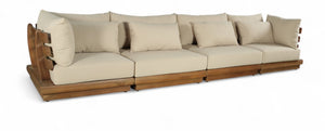 Meridian Furniture Mirella Solid Teak Frame Outdoor Modular Sofa with Plush Water Resistant Cushions for Patio Tan 4pc. 150" W 111Tan-S4A