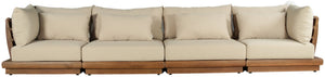 Meridian Furniture Mirella Solid Teak Frame Outdoor Modular Sofa with Plush Water Resistant Cushions for Patio Tan 4pc. 150" W 111Tan-S4A
