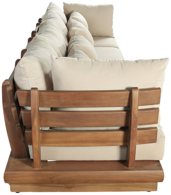 Meridian Furniture Mirella Solid Teak Frame Outdoor Modular Sofa with Plush Water Resistant Cushions for Patio Tan 4pc. 150" W 111Tan-S4A