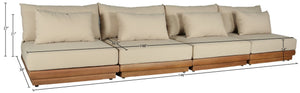 Meridian Furniture Mirella Solid Teak Frame Outdoor Modular Sofa with Plush Water Resistant Cushions for Patio Tan 4pc. 148" W - A 111Tan-S4B