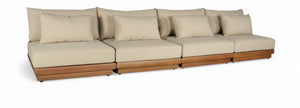 Meridian Furniture Mirella Solid Teak Frame Outdoor Modular Sofa with Plush Water Resistant Cushions for Patio Tan 4pc. 148" W - A 111Tan-S4B
