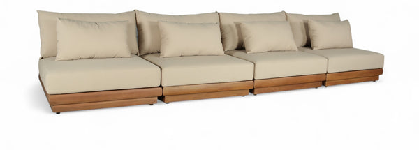 Meridian Furniture Mirella Solid Teak Frame Outdoor Modular Sofa with Plush Water Resistant Cushions for Patio Tan 4pc. 148" W - A 111Tan-S4B