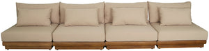 Meridian Furniture Mirella Solid Teak Frame Outdoor Modular Sofa with Plush Water Resistant Cushions for Patio Tan 4pc. 148" W - A 111Tan-S4B