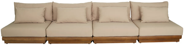 Meridian Furniture Mirella Solid Teak Frame Outdoor Modular Sofa with Plush Water Resistant Cushions for Patio Tan 4pc. 148" W - A 111Tan-S4B
