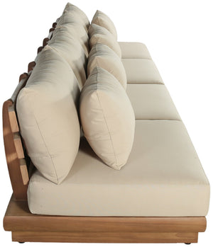 Meridian Furniture Mirella Solid Teak Frame Outdoor Modular Sofa with Plush Water Resistant Cushions for Patio Tan 4pc. 148" W - A 111Tan-S4B