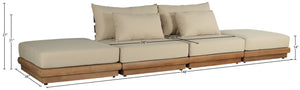 Meridian Furniture Mirella Solid Teak Frame Outdoor Modular Sofa with Plush Water Resistant Cushions for Patio Tan 4pc. 148" W - B 111Tan-S4C