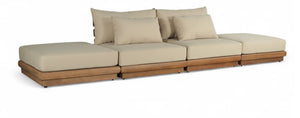 Meridian Furniture Mirella Solid Teak Frame Outdoor Modular Sofa with Plush Water Resistant Cushions for Patio Tan 4pc. 148" W - B 111Tan-S4C