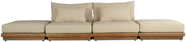 Meridian Furniture Mirella Solid Teak Frame Outdoor Modular Sofa with Plush Water Resistant Cushions for Patio Tan 4pc. 148" W - B 111Tan-S4C