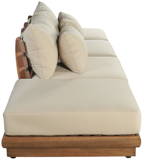 Meridian Furniture Mirella Solid Teak Frame Outdoor Modular Sofa with Plush Water Resistant Cushions for Patio Tan 4pc. 148" W - B 111Tan-S4C