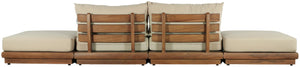 Meridian Furniture Mirella Solid Teak Frame Outdoor Modular Sofa with Plush Water Resistant Cushions for Patio Tan 4pc. 148" W - B 111Tan-S4C