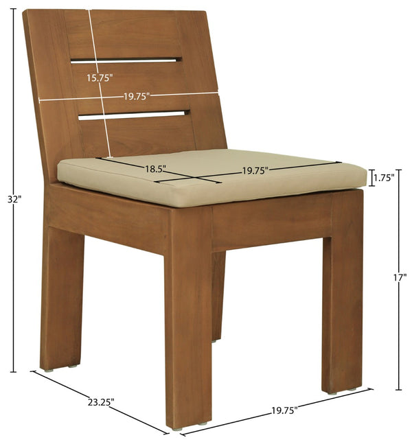 Meridian Furniture Mirella Solid Teak Outdoor Dining Chair with Water Resistant Upholstered Seat for Patio Use Tan 111Tan-SC