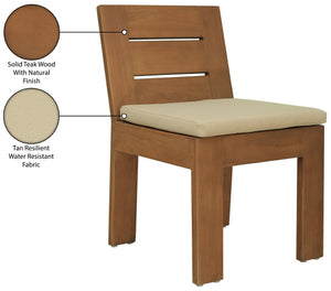 Meridian Furniture Mirella Solid Teak Outdoor Dining Chair with Water Resistant Upholstered Seat for Patio Use Tan 111Tan-SC