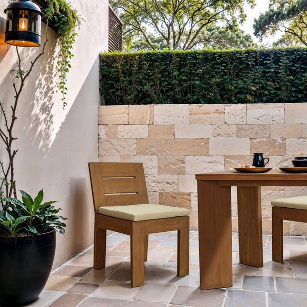 Meridian Furniture Mirella Solid Teak Outdoor Dining Chair with Water Resistant Upholstered Seat for Patio Use Tan 111Tan-SC