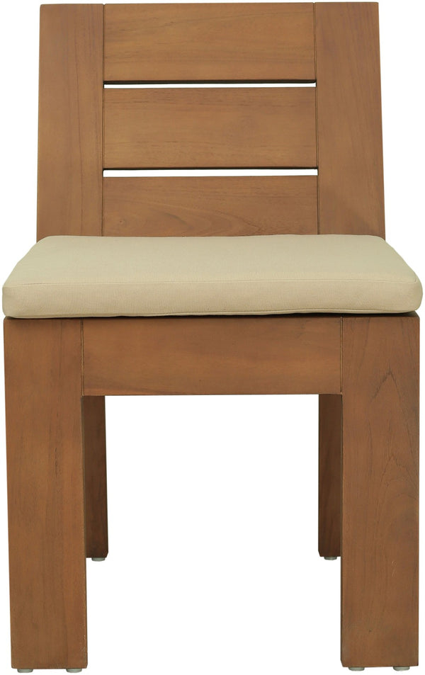 Meridian Furniture Mirella Solid Teak Outdoor Dining Chair with Water Resistant Upholstered Seat for Patio Use Tan 111Tan-SC