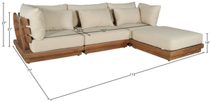 Meridian Furniture Mirella 4 Piece Teak Outdoor Modular Sectional with Water Resistant Cushions 111Tan-Sec4A